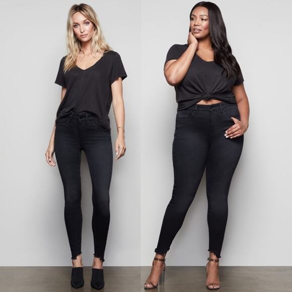 Good American Denim - GOOD AMERICAN NWT Black Denim Good Legs Step Fray Hem Skinny Denim // 0